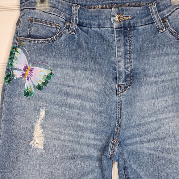Chico's So Slimming Painted Butterfly Girlfriend Cropped Jeans Sz Small - Picture 6 of 14